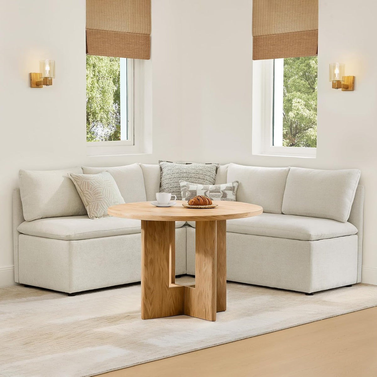 CHITA Breakfast Nook Bench with Storage, Banquette Seating, 5 Seats, Linen