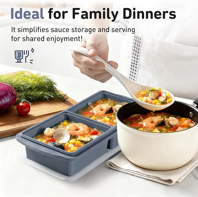 Silicone Freezer Tray with Lid Soup Freezer Container Molds with Steel - Image 8