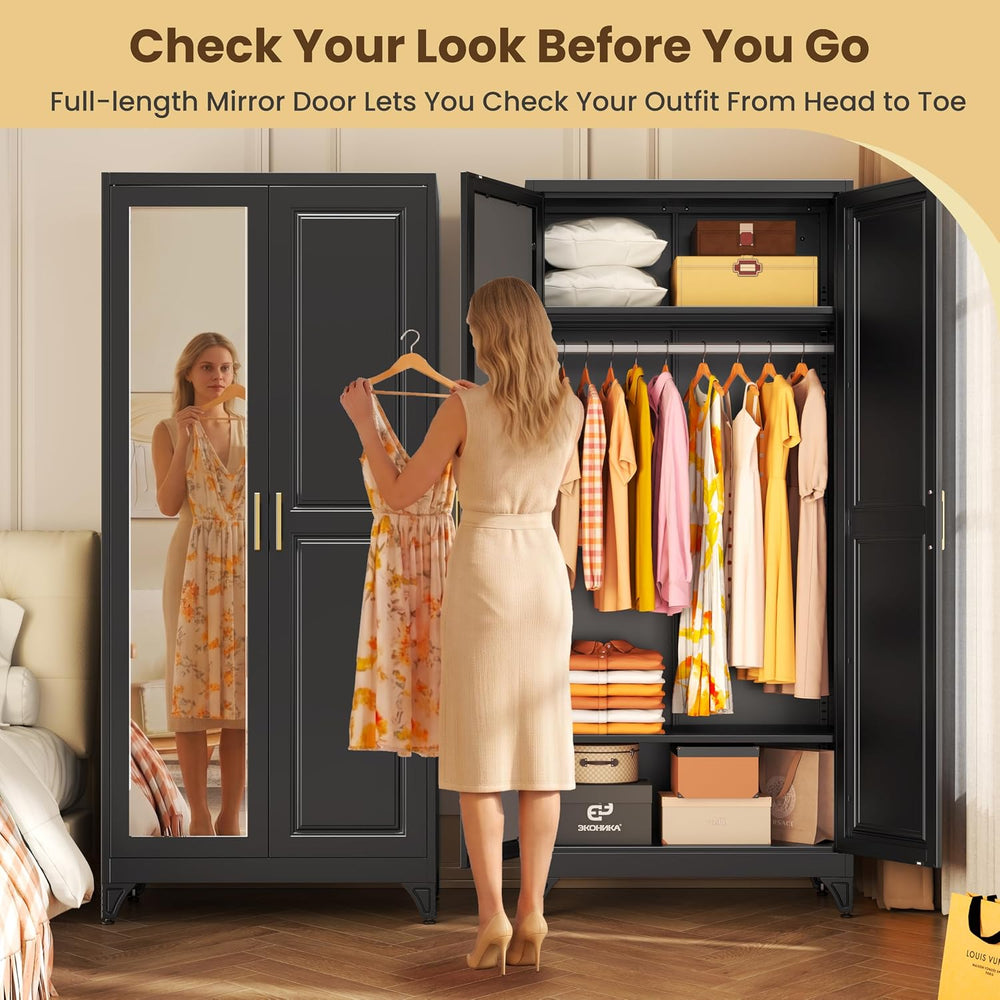 71" Tall Metal Armoire Wardrobe Closet with Shelves and Doors