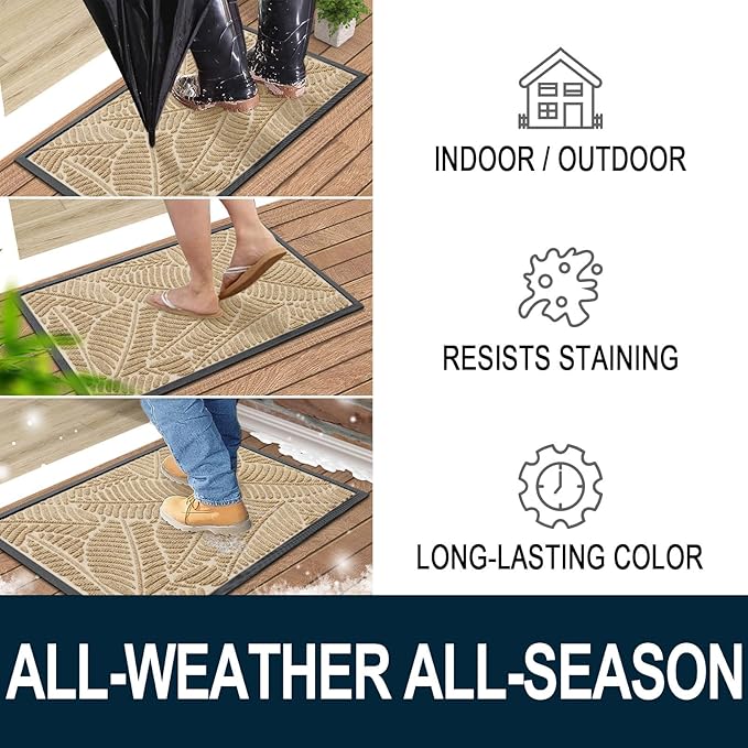 Colorxy Waterproof Doormat, Sturdy Natural Rubber Front Indoor Mat, Non Slip - Image 4