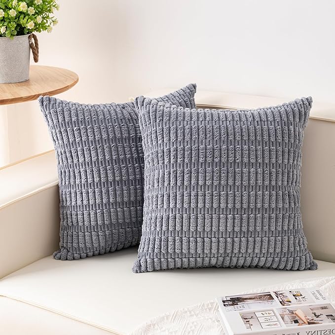 Pack of 2 Corduroy Decorative Throw Pillow Covers 20x20 InchSoft Boho Striped by Unknown