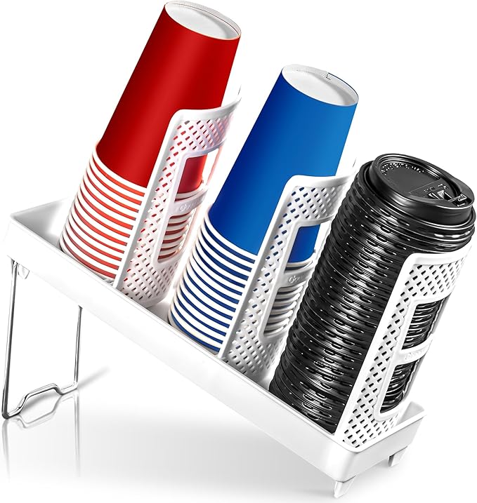 Paper Cup and Lid Holder, Disposable Coffee Cup Dispenser, 3-Slot Upright Paper by Wymulot