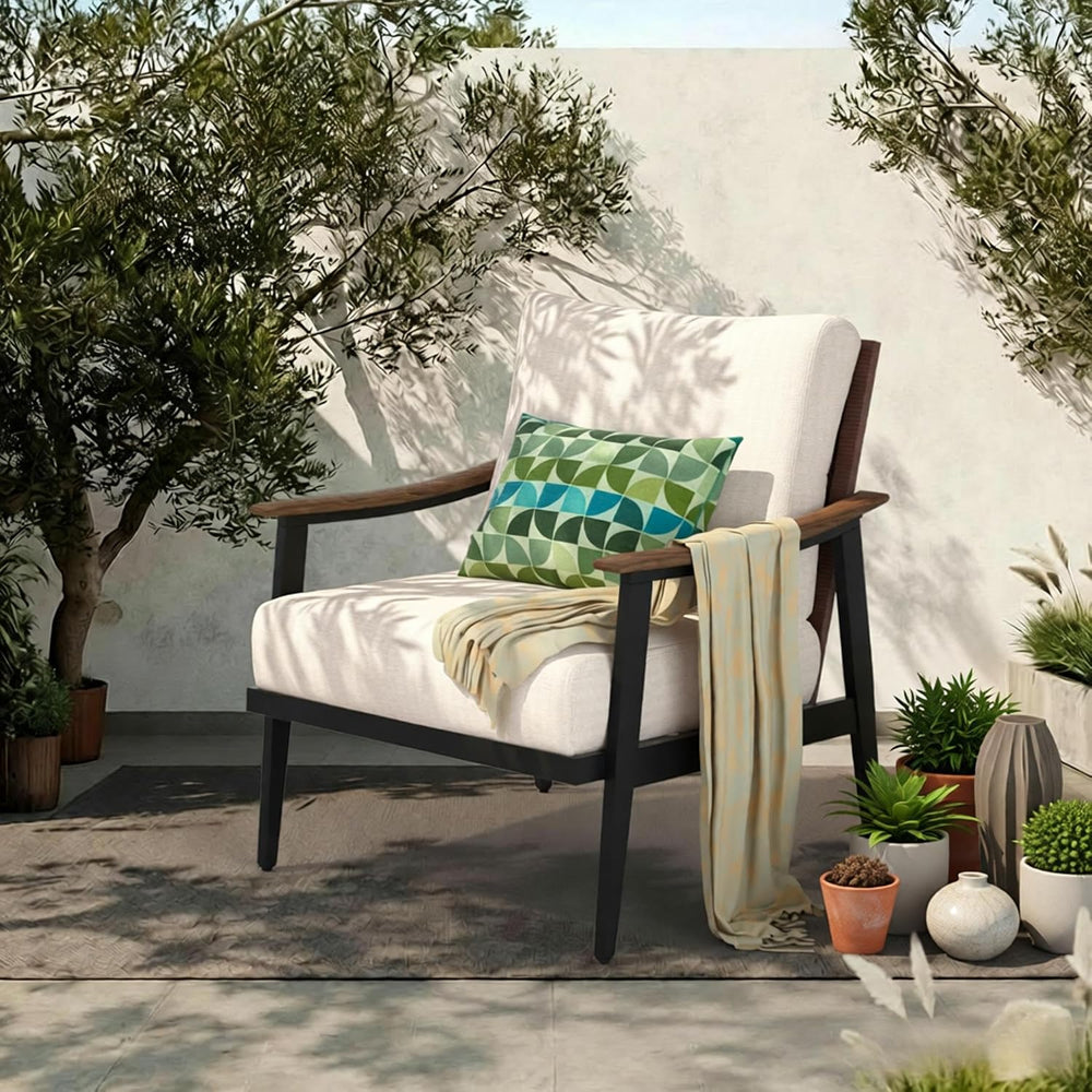 NATURAL EXPRESSIONS Patio Outdoor Chair Sofa, Wicker Back, Woodgrain Arm