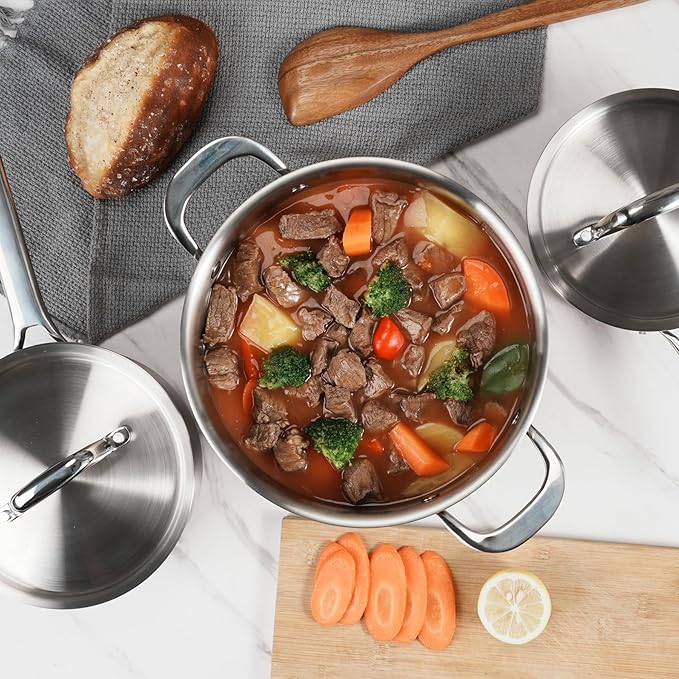 Saucepan Set with Lids, 3-Ply Stainless Steel Cookware 1.5QT, 3QT and 5QT - Image 2