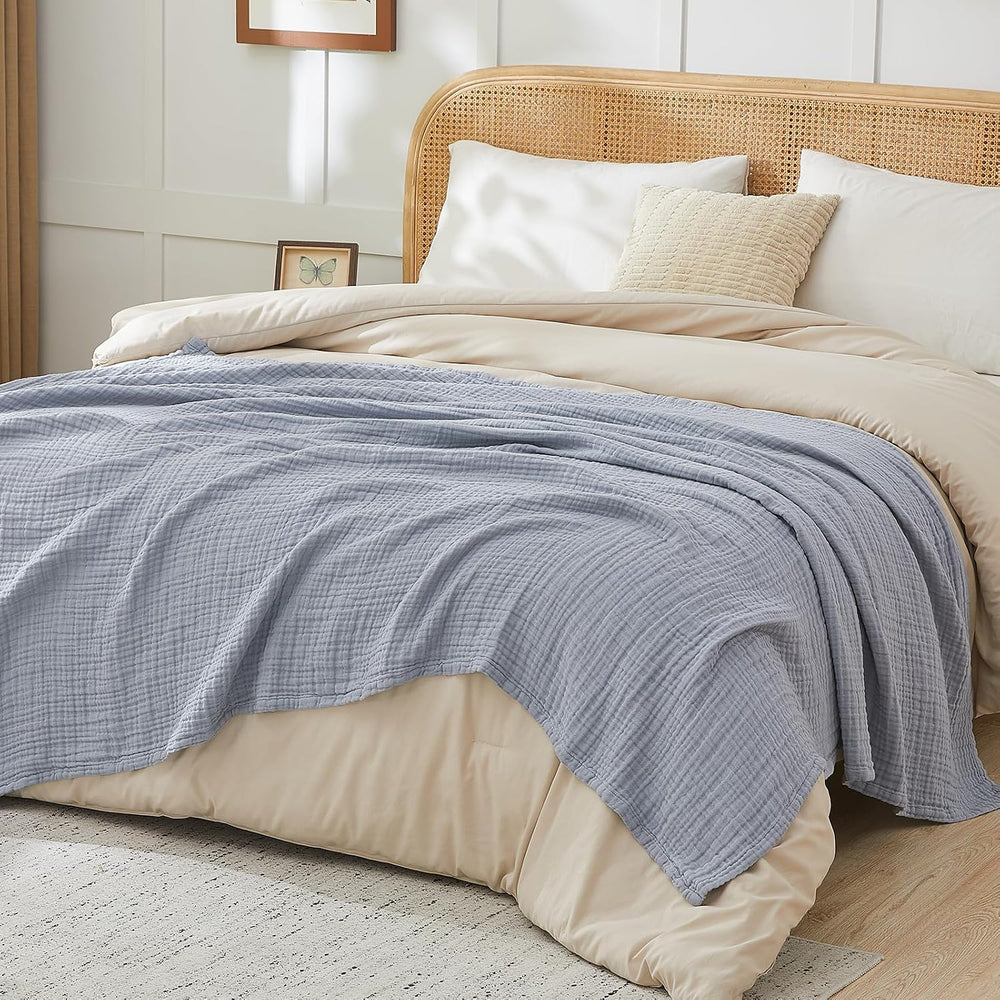 EMME Muslin Blankets Adults Large Throw Blanket Couch Dusty Blue 50" x 7...