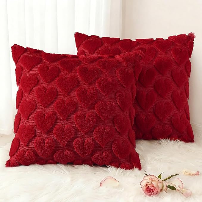 decorUhome Valentine’s Day Soft Plush Throw Pillow Covers 18x18 Inch Set of 2 by decorUhome