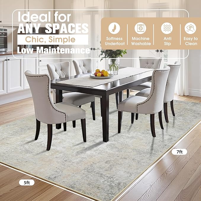 5x7 Area Rugs for Living Room Rug Washable: Abstract Rug for Dining Room - Image 2