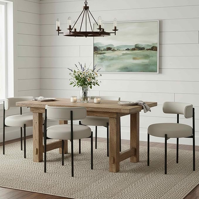 Faux Leather Dining Chairs Set of 6, Upholstered Kitchen and Dining Room Chai...