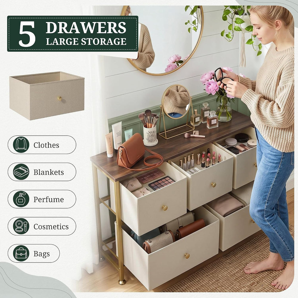 5 Drawer Dresser for Bedroom, Fabric Storage Drawer Unit