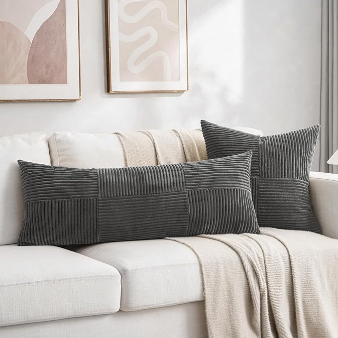 Fancy Homi Set of 2 Dark Gray Boho Long Lumbar Body Decorative Throw Pillow - Image 5