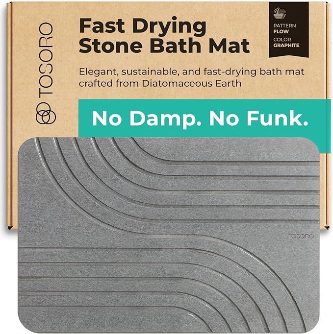 TOSORO - Stone Bath Mat Diatomaceous Earth Shower Mat Non-Slip Super Absorbent by Tosoro