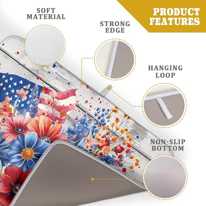 4th of July Dish Drying Mat 18x24 inch Patriotic Floral Fast Dry Microfiber - Image 4
