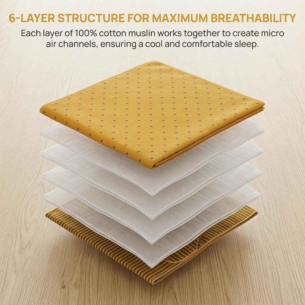 SANACYNA Cotton Muslin Blankets for Adults King 6-Layer Gauze Yellow