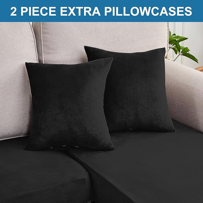 Couch Cover 6-Piece Elastic Velvet Couch Cushion Covers & Chaise Slipcovers - Image 8