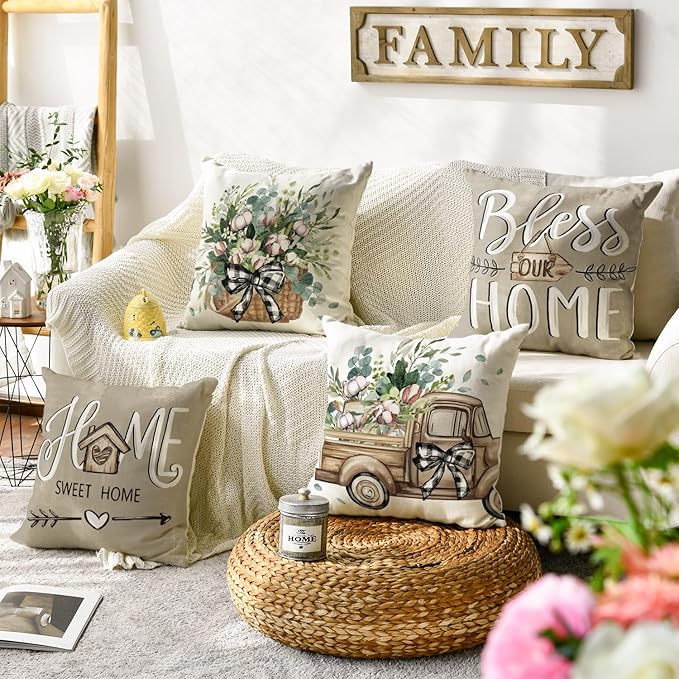 AVOIN Colorlife Bless Our Home Farmhouse Eucalyptus Leaves Throw Pillow Covers - Image 2