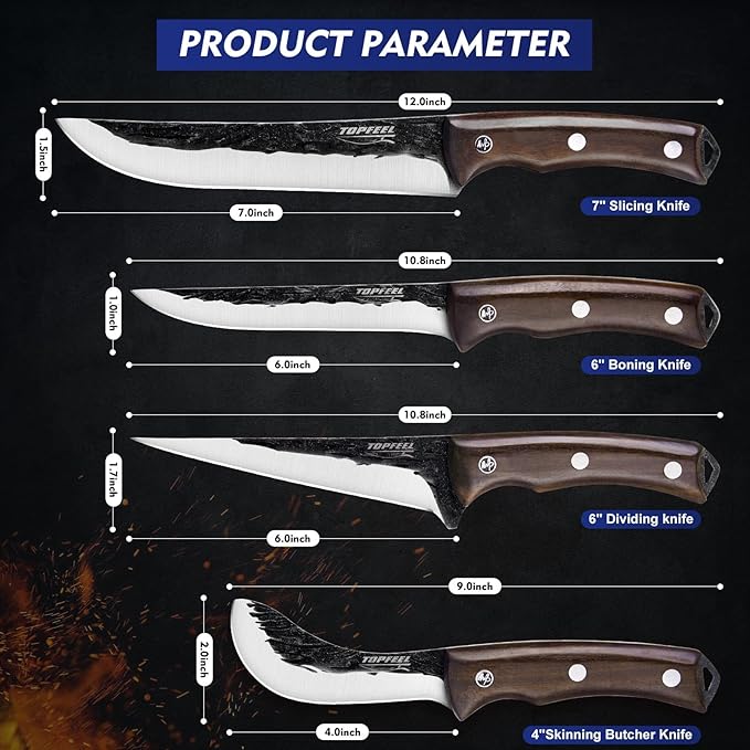 Topfeel 4PCS Hand Forged Butcher Knife Set