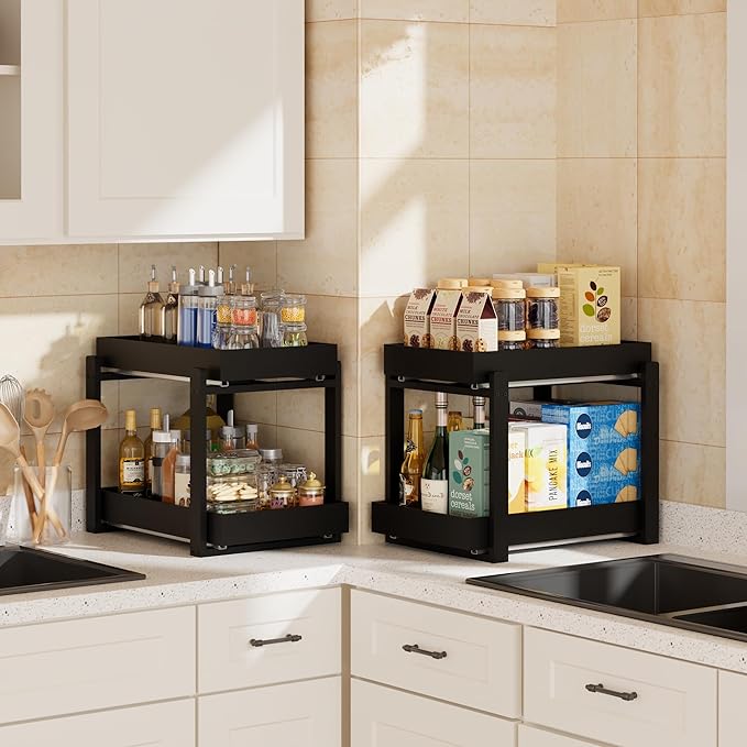 APRTAT 2 Pack Under Sink Organizer, Bamboo Wooden 2-Tier Pull-Out Storage - Image 6
