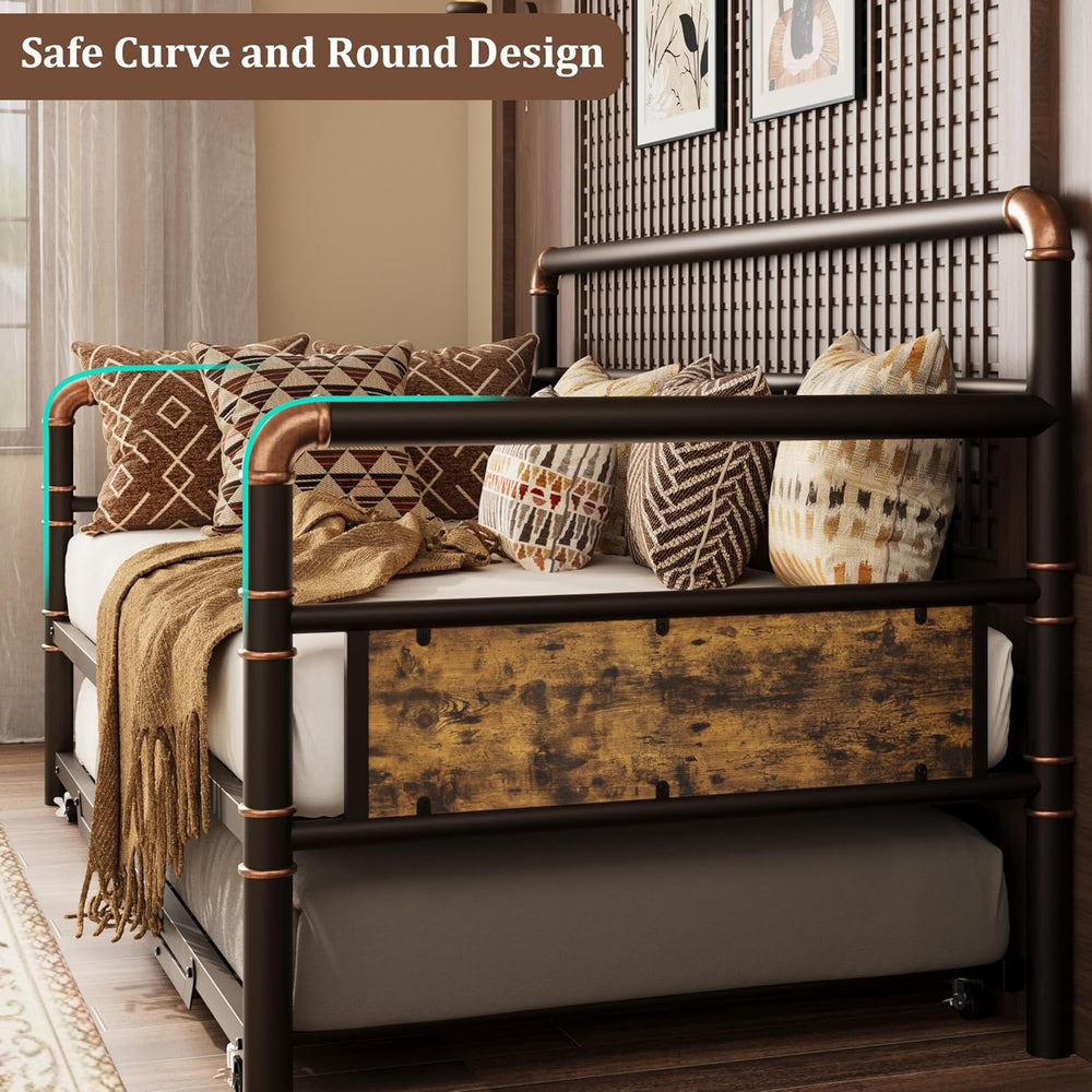 IDEALHOUSE Twin Daybed with Classic Headboard,Metal Twin Bed Frame,Brown