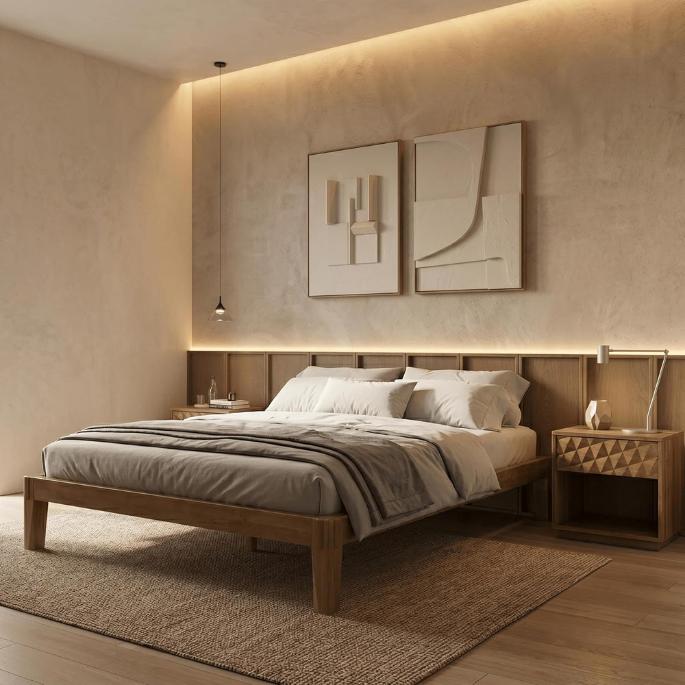 Sapa Solid Wood Platform Bed Frame – Minimalist, Japanese Joinery, No Box Spr...