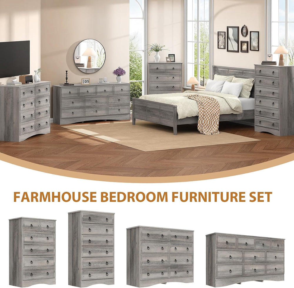 VVFLU 63”W Dressers for Bedroom, Grey Dresser with 10 Deep Drawer, Long Dress...