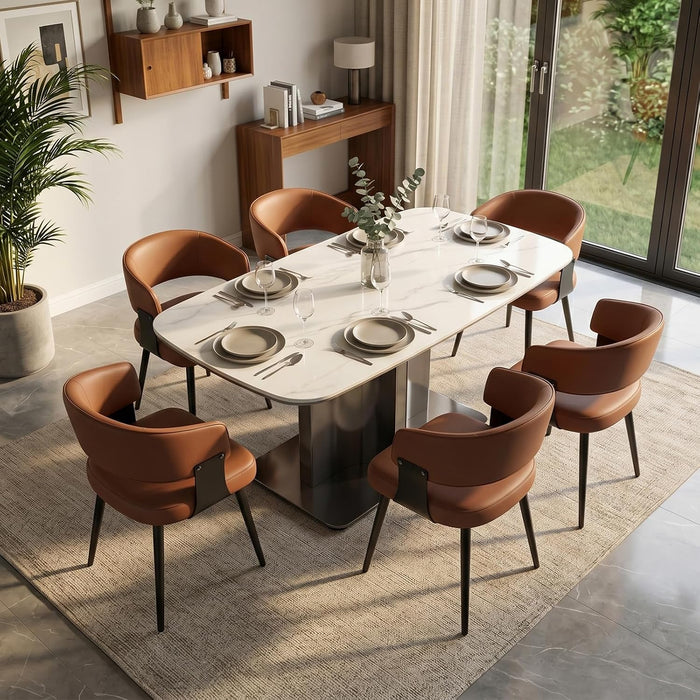7 Piece Modern Dining Table Set, 71" Sintered Stone Kitchen Table