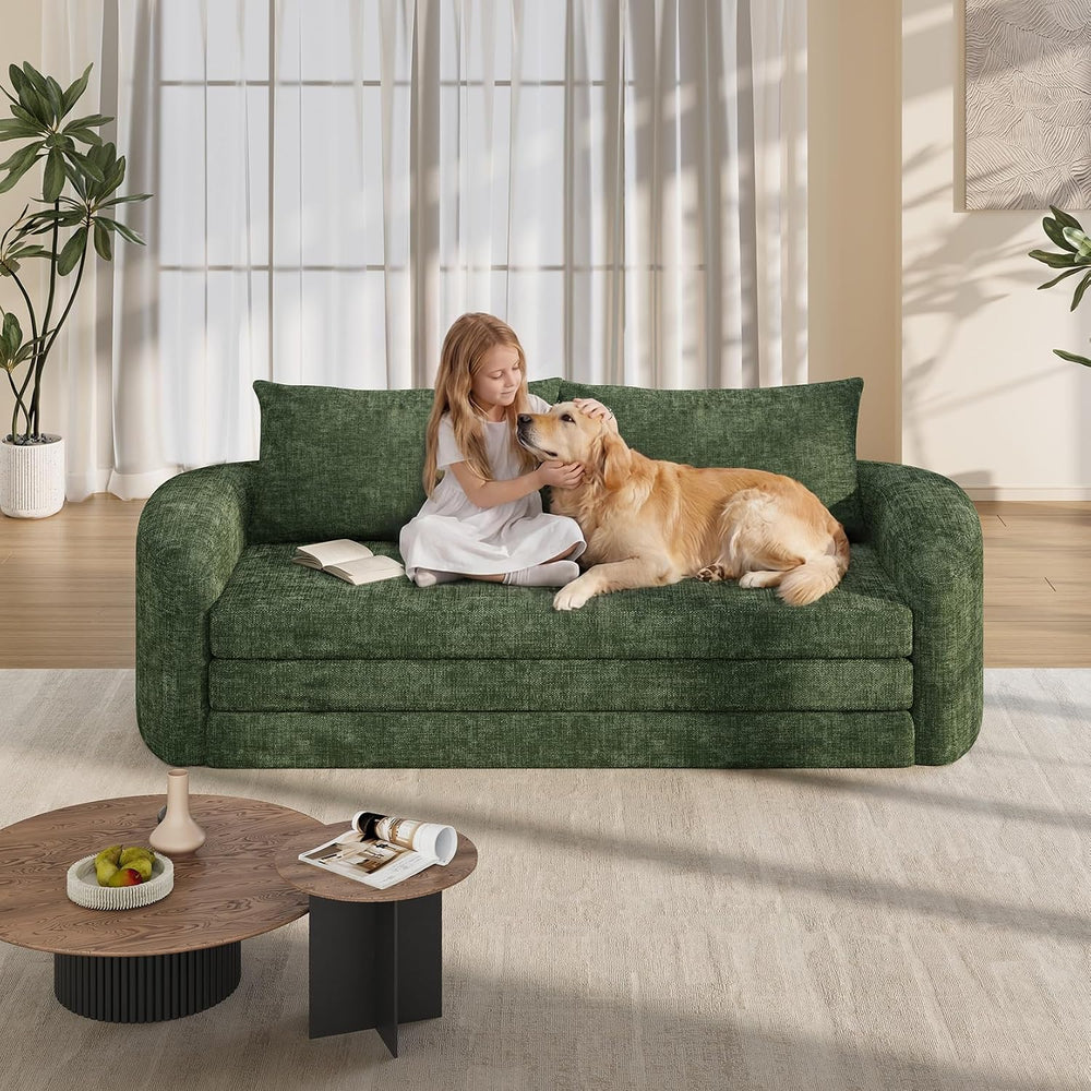 Vesgantti 86.6" Convertible Futon Sofa Bed, 2 in 1 Folding Couch, Green
