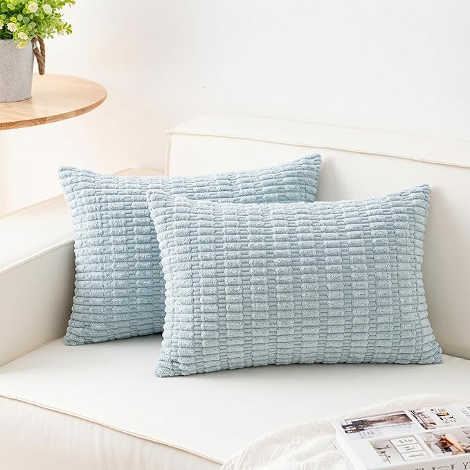 Pack of 2 Corduroy Decorative Throw Pillow Covers 12x24 Inch Soft Striped by Unknown
