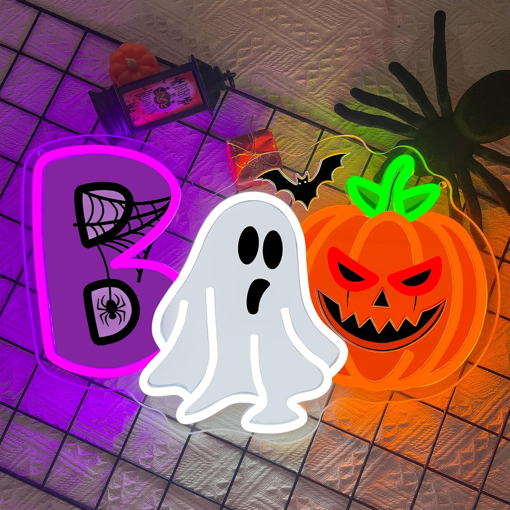 Boo Pumpkin Neon Sign Dimmable Ghost Halloween Led Neon Light for Wall