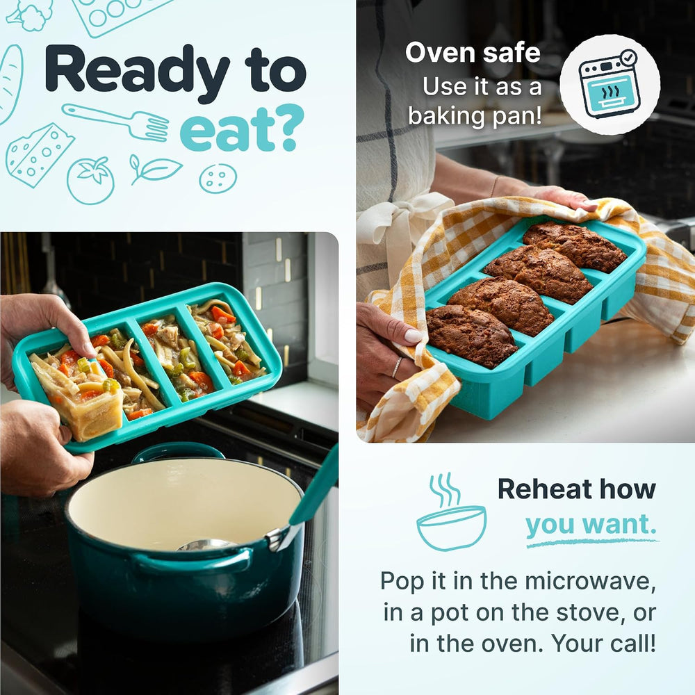 Souper Cubes 1/2 Cup Silicone Freezer Molds with Lids, Aqua, 4-Pack