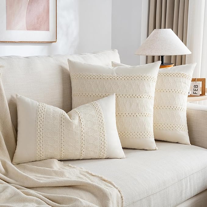 Fancy Homi Set of 1 Boho Cream Lumbar Decorative Throw Pillow Cover 12x20 Inch - Image 5
