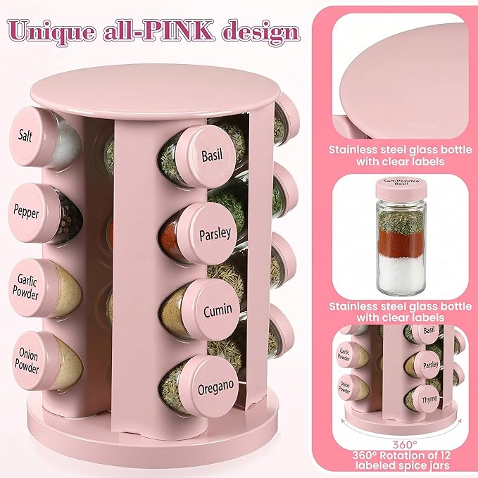 Yungyan Pink Rotating Spice Rack Seasoning Organizer