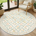 Round Area Rug for Living Room: 4 ft Floral Washable Circle Rug Soft Non-Slip by PLHXFRSoftAreaRugs