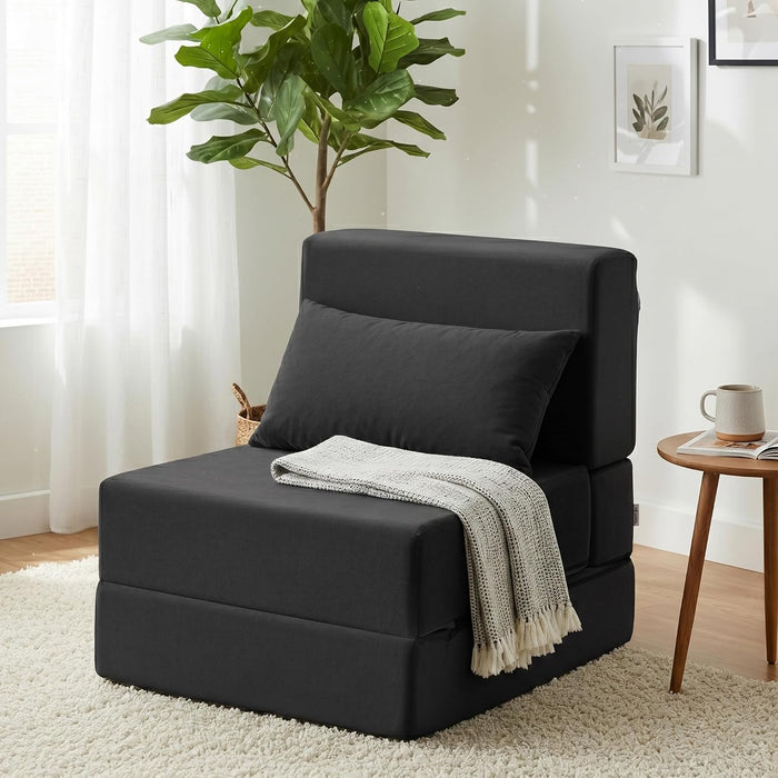 Folding Sofa Bed, Convertible Sleeper Chair, No Assembly, Black | Boneless Sofa Couch, Foldable Mattress & Back Support, Portable Floor Lounger Futon for Small Apartment, Dorm, Guest Room