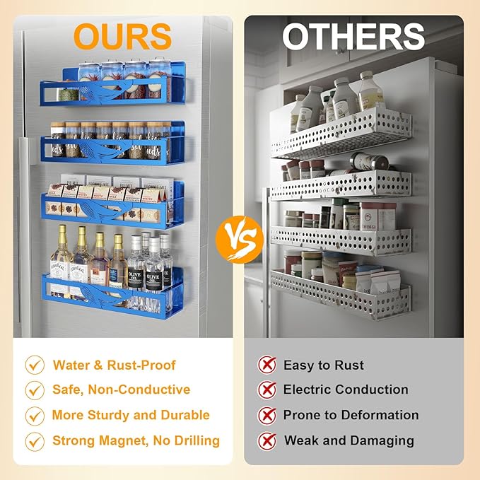 Magnetic Spice Rack for Refrigerator, 4 Pack Metal Magnetic Shelf Organizer for - Image 5
