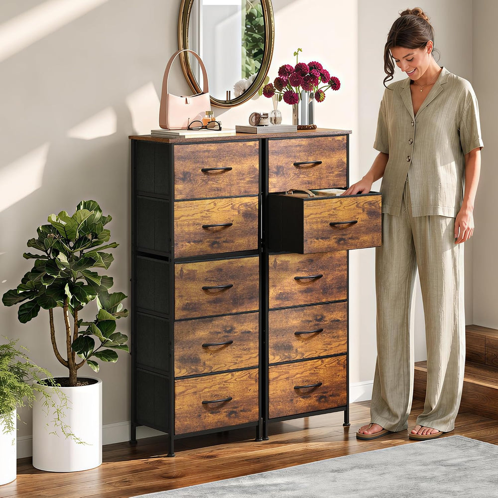 WLIVE Tall Dresser for Bedroom, 5 Drawer Dresser, Rustic Brown