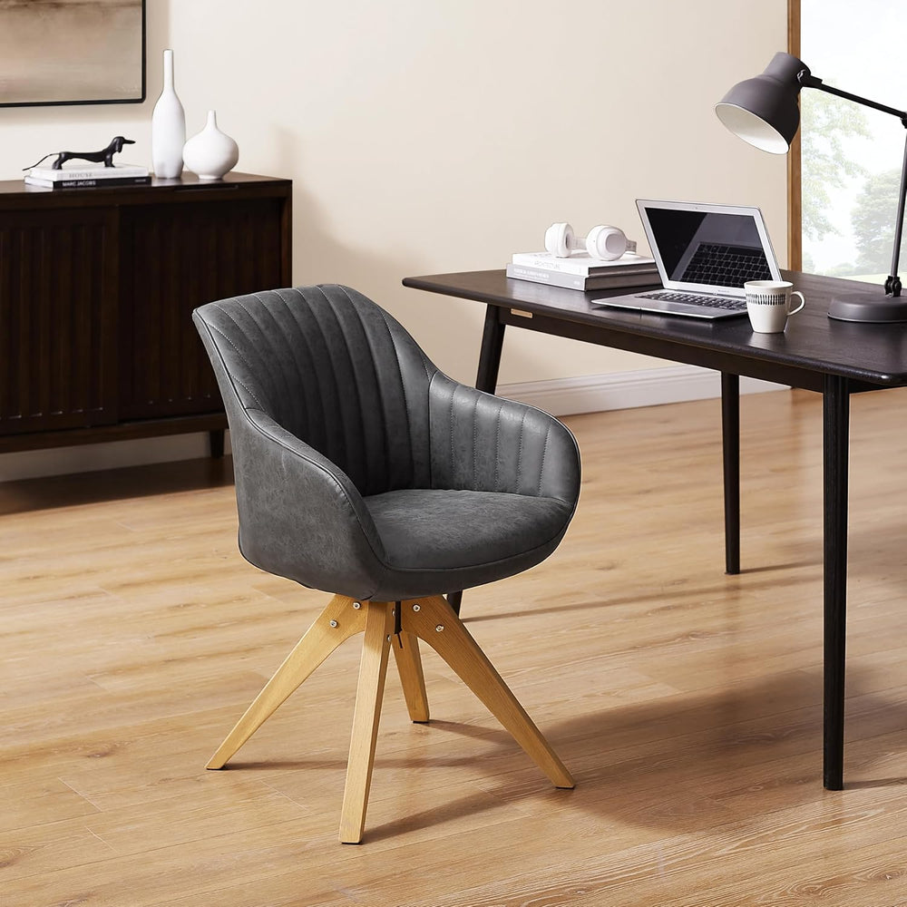Art Leon Swivel Dining Chair, Faux Leather Upholstered Chair, Black