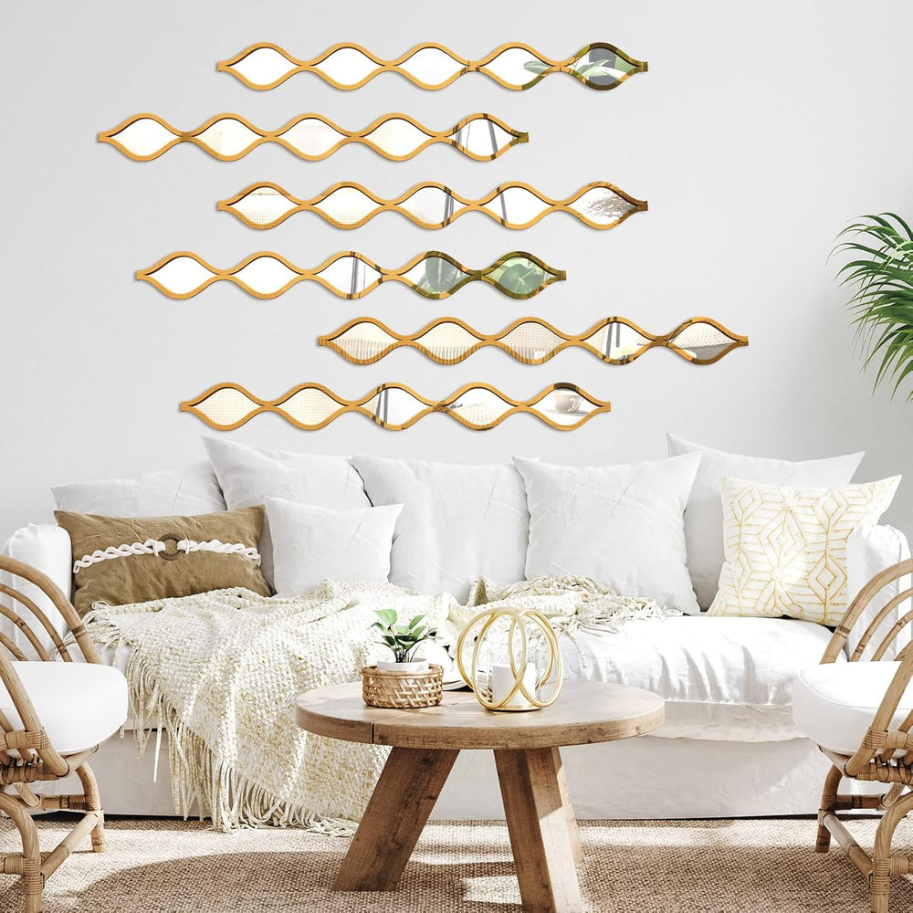 Yulejo 6 Pcs Acrylic Teardrop Mirror Wall Decor, Boho Wall Art, Gold Edge