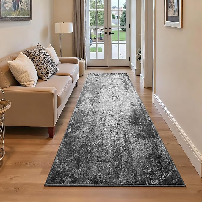 2.6x8 Black Rug Runners for Hallways Kitchen Runner Rug Non Slip Washable Black by OmpaaHomeDecor