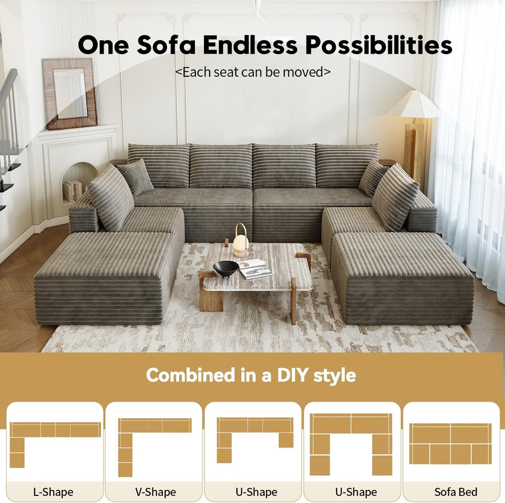 139.4" Modular Sectional Sofa Couch, Oversized U-Shaped Minimalist Couch...