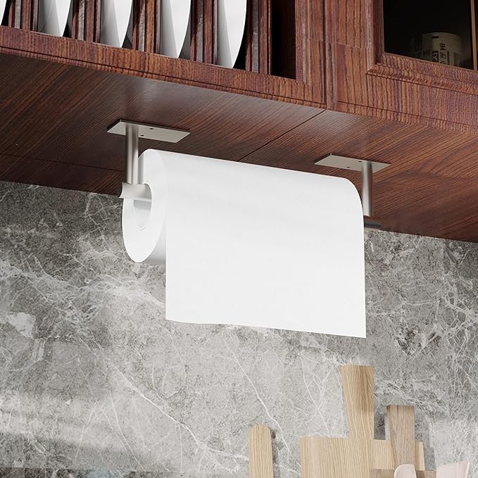 RUACQ Paper Towel Holder Under Cabinet, Wall Mounted or Adhesive Stainless - Image 3
