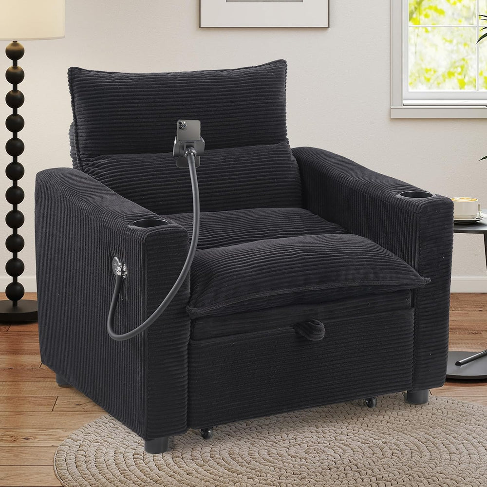 Corduroy Sleeper Sofa Bed with Cup Holders, 3-in-1 Convertible Pull Out Futon...
