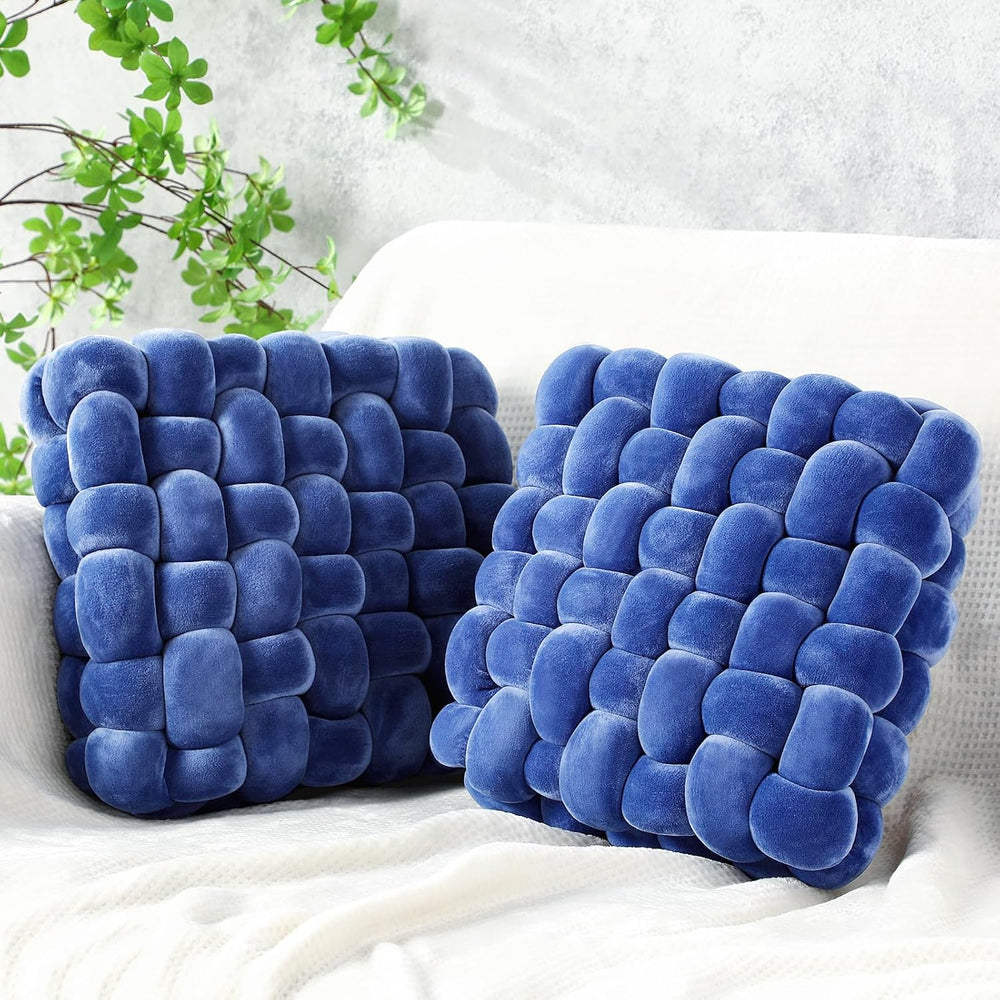 Wenqik 2 Pcs Knot Pillows Square Throw Pillow, Blue, Crystal Velvet