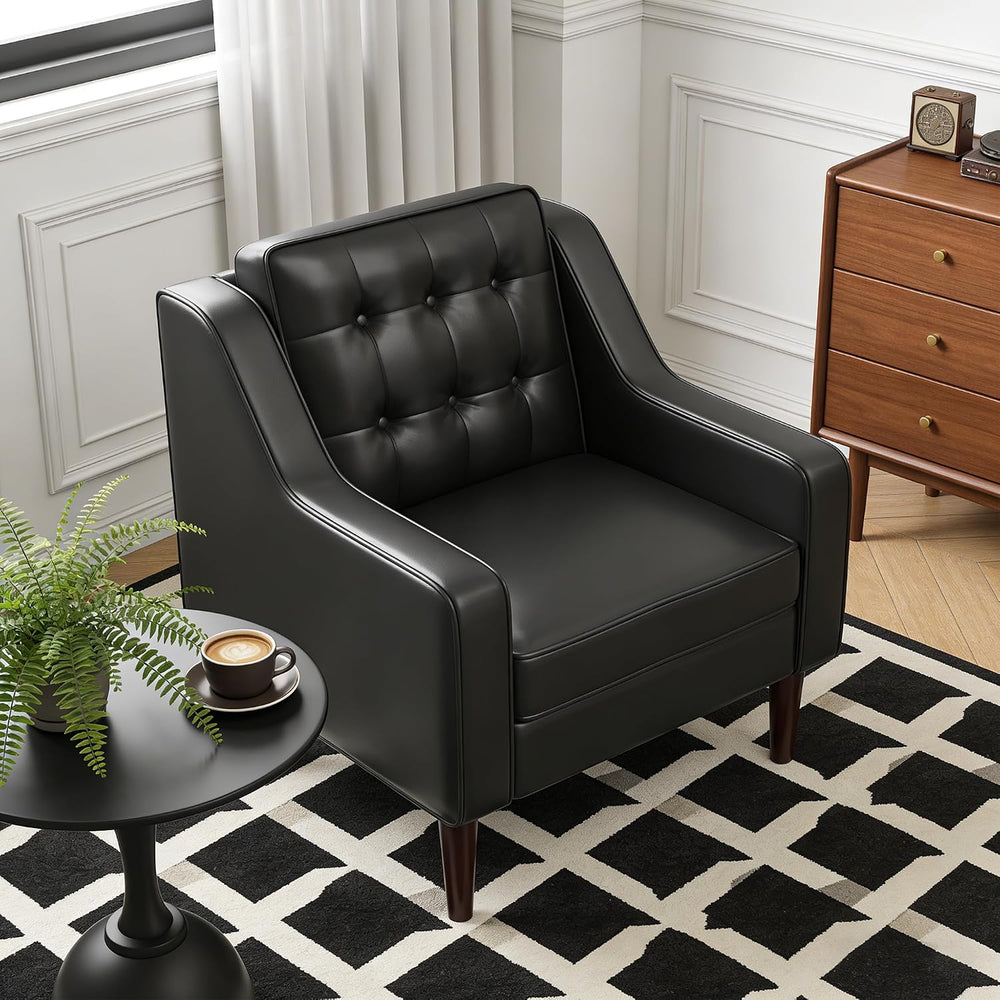 FiveWillowise PU Leather Accent Chair, Mid Century Modern Arm Chair for Livin...