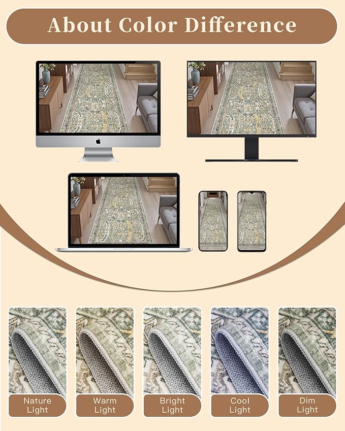 Madane Runner Rug 2'6''x8' Kitchen Runner, Hallway Runner Printed Vintage - Image 9