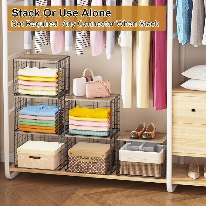 4PCS Wider Closet Organizers and Storage, Stackable Closet Shelf Organizer