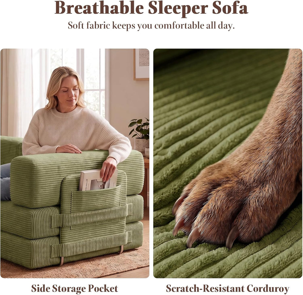 79.5" Convertible Floor Sofa Bed, 5-In-1 Corduroy Futon Couch, No Assembly