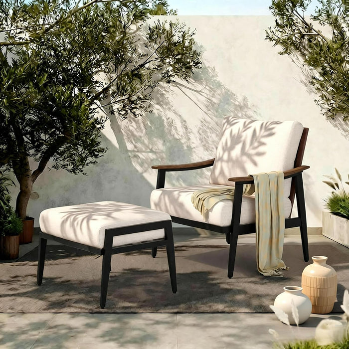 NATURAL EXPRESSIONS Patio Outdoor Chair with Ottoman, Wicker Backrest