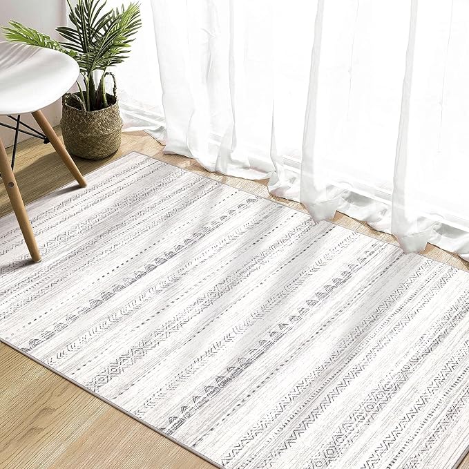 Nakagishi Area Rug Living Room Rugs: 3x5 Soft Machine Washable Boho Neutral - Image 6