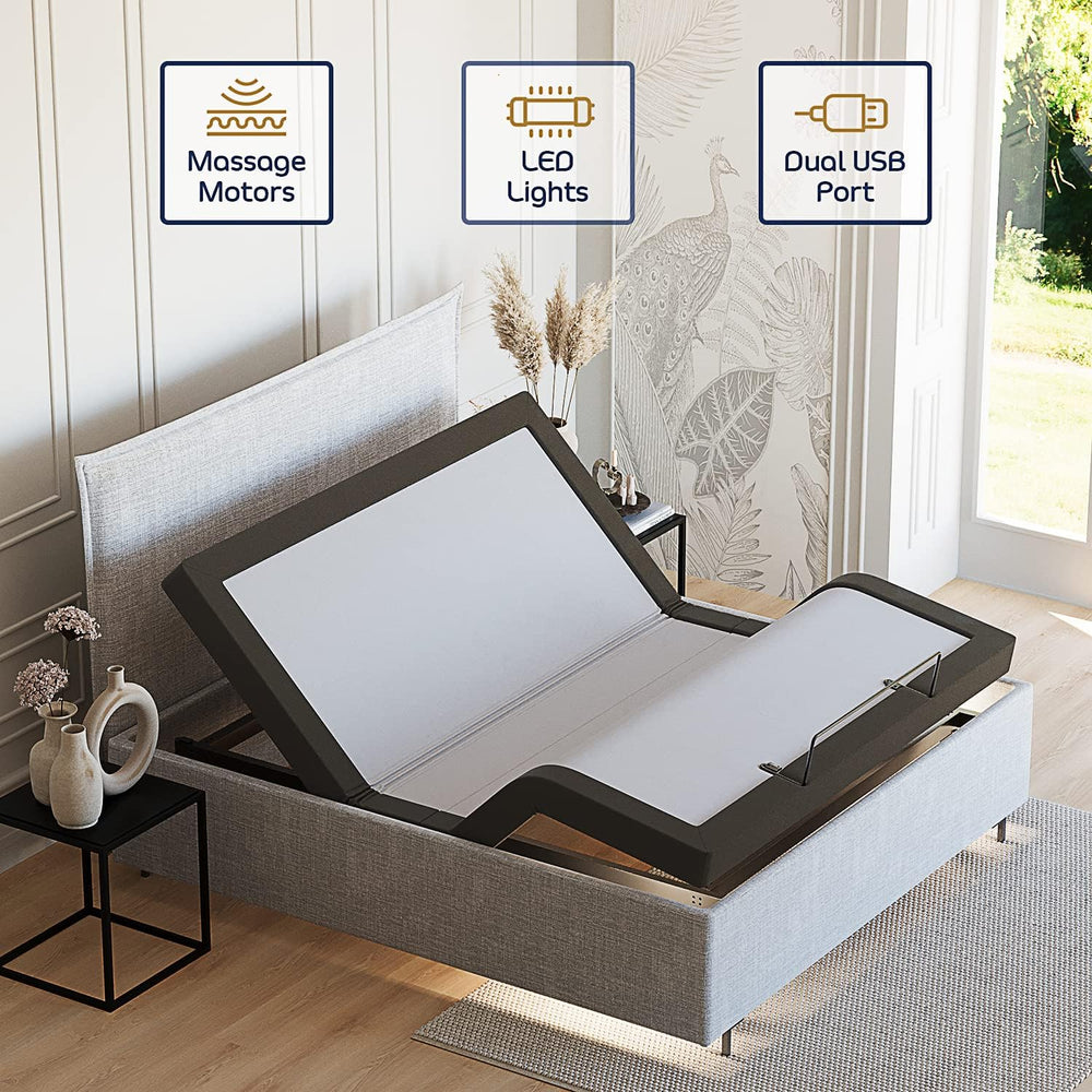 Nestl California King Adjustable Bed Frame with Massage and Wireless Remote, ...