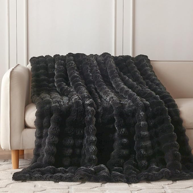 COOVA Faux Fur Throw Blanket for Couch, Cozy Soft and Fuzzy Plush Rabbit Fur - Image 2